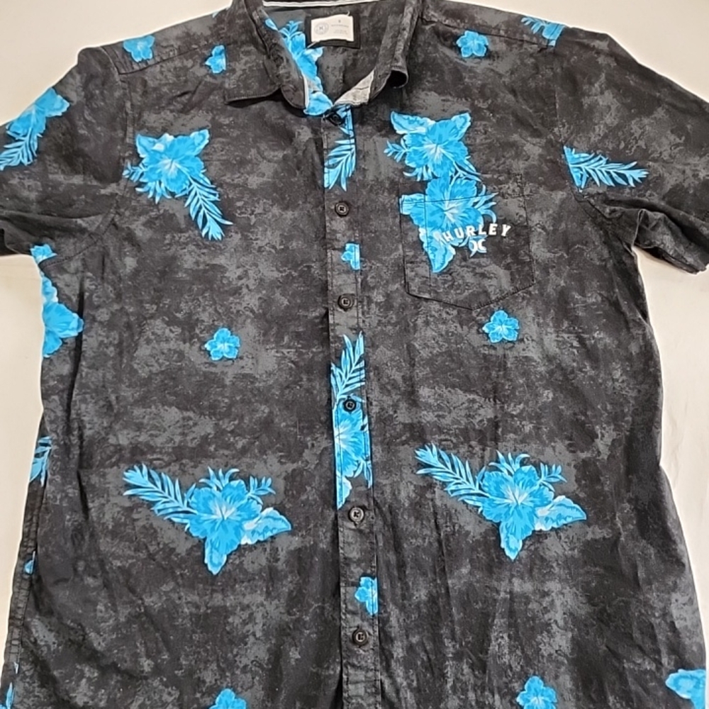 Hurley Men's Charcoal and Aqua Floral Shirt